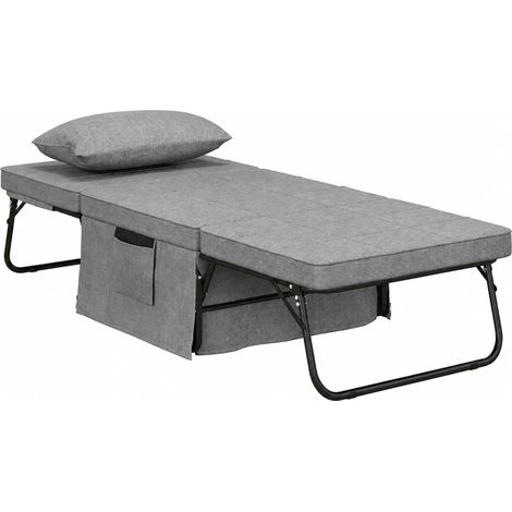 Fauteuil convertible 3-en-1 inclinable 5 positions – Dossier ergonomique – Revêtement lin doux – Charge 150 kg – Gris (1/5)