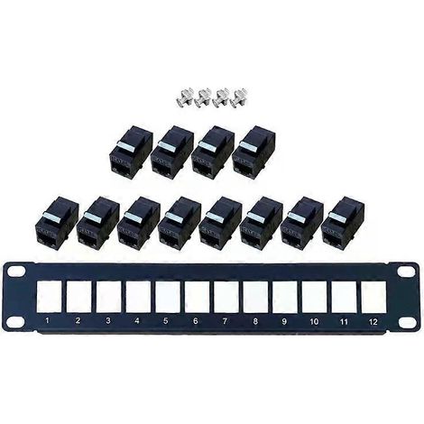 Panneau de brassage 12 ports CAT5e 10G, compatible réseau 1U, UTP, montage mural ou en rack, bloc de connexion pour CAT5e (1/4)