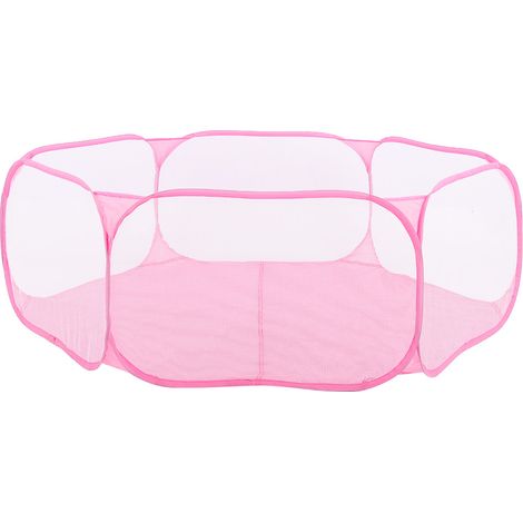 Parc à jeux portable pour petits animaux de compagnie, cage transparente pour chiots, chats et lapins, rose