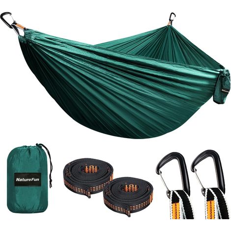 Hamac Ultra-léger de Voyage Camping 300 kg Capacité de Charge,Respirante, séchage Rapide (300x200cm)  2 x Mousquetons de qualités, 2 x Sangles Inclus  pour Jardin d'interieur/extérieur (1/5)