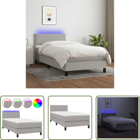 Sommier tapissier - Sommier à lattes de lit matelas LED Gris clair 100x200 cm Tissu (1/5)