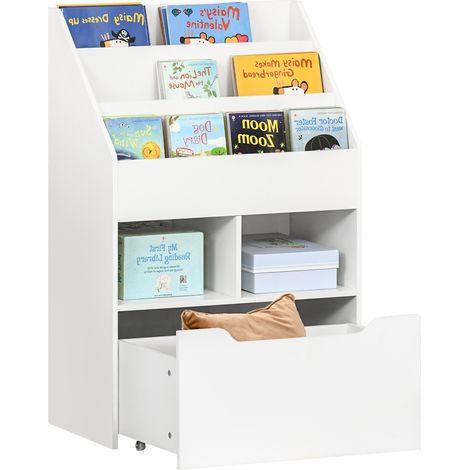 Étagère, 60 x 29,9 x 90 cm, blanc, bibliothèque avec compartiments avec tiroir pour enfants (1/5)