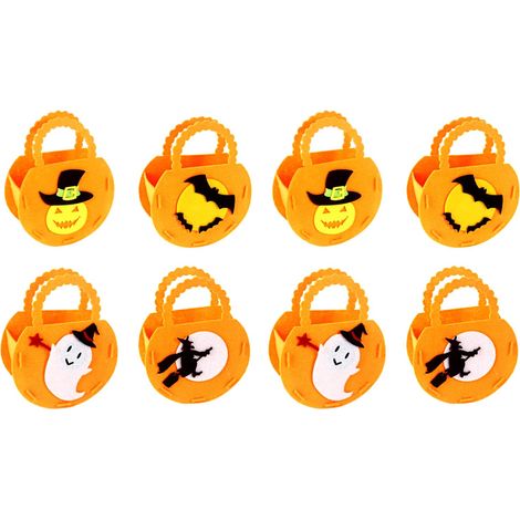 8 sacs pour la collecte de bonbons d'Halloween, petits sacs d'Halloween avec poignées, sacs cadeaux, sacs d'Halloween réutilisables en feutre non tissé, sacs à bonbons d'Halloween (1/5)