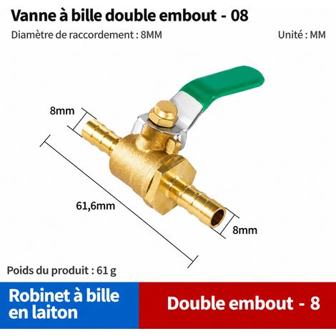 Vanne à boisseau sphérique en laiton double raccord cannelé 6 mm 08 1.0 6mm 52 63 g – Livraison gratuite