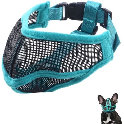 Bozal para perros con hocico corto，bozal de malla transpirable ajustable，cubrebocas ajustable，color verde，circunferencia aprox. 27-36 cm (1/5)