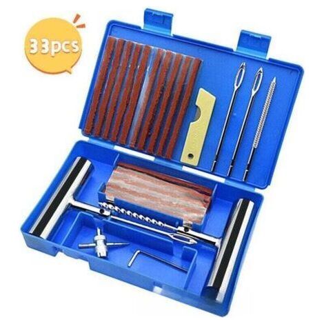 Ensemble de 33 pièces, kit de réparation de pneus, kit anti-crevaison pour voiture, outils de réparation de crevaison, adapté aux pneus de voiture et de moto (1/5)