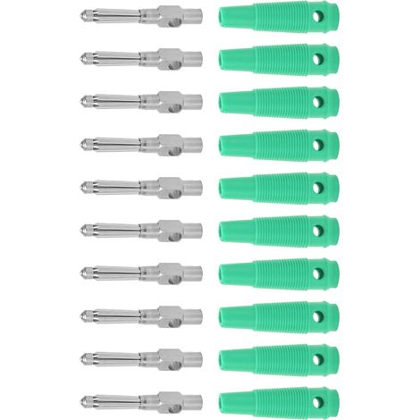 Lot de 10 fiches bananes mâles empilables 4mm 7 broches cuivre 1000V 32A avec gaines souples vertes serrage vis (1/5)