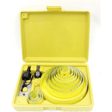 Hole Saw Set, Hole Saws Ø19127mm Complete Kit in a Case with Mandrels and Attachments for Wood, Plaster, Plastic, PVC. Made of High-Quality A3 Hardened Steel, Yellow, one (1/5)