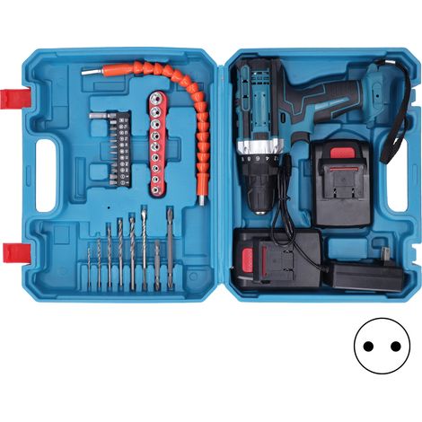 Perceuse électrique sans fil à percussion 2 vitesses, visseuse électrique portable, chargeur AC100-240V prise EU (1/5)