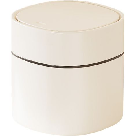 Petite poubelle en plastique blanc crème, facile à nettoyer et à utiliser, idéale pour un bureau ou une pièce d'étude, avec couvercle à charnière, 14 x 13 cm. (1/5)