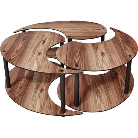 Couchtisch-Set aus Holz "Yin" 70 x 70 x 38 cm - Walnussholz
