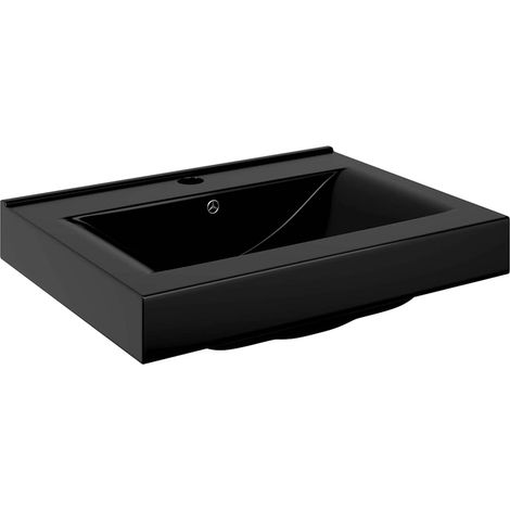 Lavabo vasque à poser Luxueux, à poser en céramique Bac à laver, noir perçage pour la robinetterie 60x46cm OIB7907E (1/5)