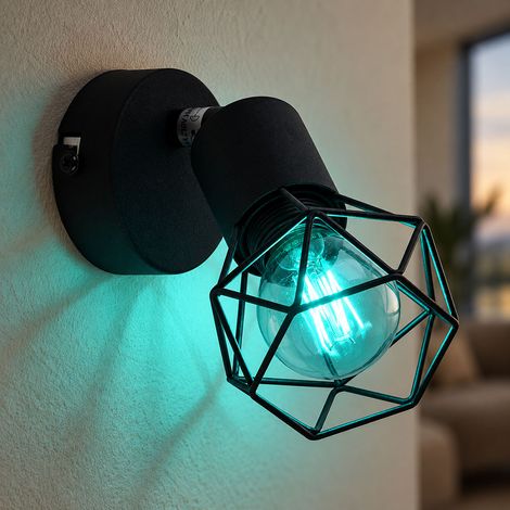 Spot mural télécommande projecteur cage grille lampe dimmable noir réglable dans un ensemble comprenant des ampoules LED RVB (1/4)