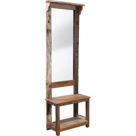 Mobile da ingresso in legno con specchio ripiani e appendiabiti integrati