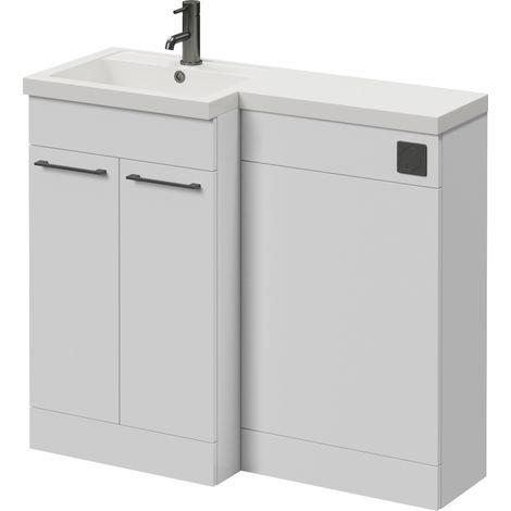 Napoli 390 Gloss White 1000mm 2 Door Vanity Unit Toilet Suite with Left Hand Square Lucia Basin - 1000mm - Gunmetal Grey 160mm HandleWithout Kingston Toilet Pan