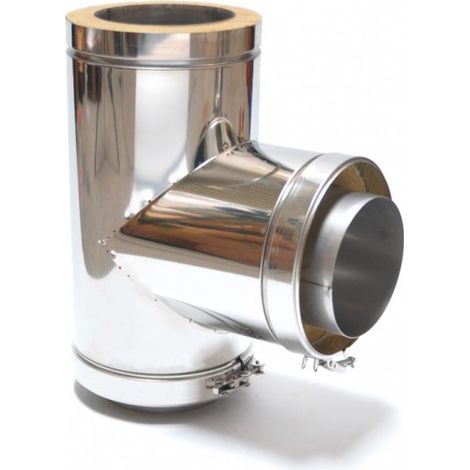 ASTEC Edelstahlschornstein T-Stück 90° Klappdeckel Reinigung Doppelwandig DN113-300 8212-150 (1/2)