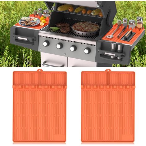 Lot de 2 tapis de spatule en silicone pour Blackstone - Grand tapis de spatule en silicone avec protection anti-gouttes - Accessoires pour barbecue - Tapis pour tablettes latérales (1/5)