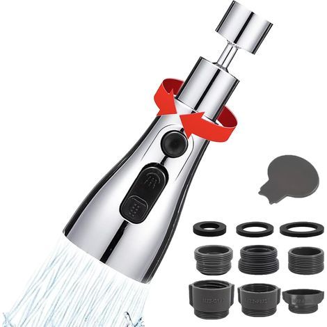 aeratore per rubinetto girevole a 360°, 3 modalità di getto, ottone cromato, adattatore universale, per cucina e bagno (1/5)