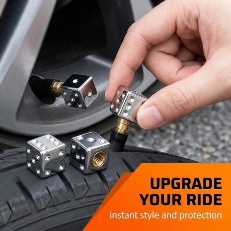 8 piezas de tapones de válvula de metal cúbicos para neumáticos de coche，Tapón de repuesto universal para coche，Plateado，16 mm