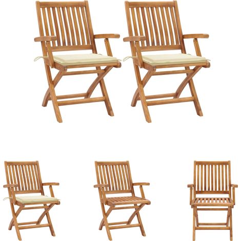 Terrassenstühle - vidaXL Gartenstühle 2 Stk. mit Cremeweißen Kissen Teak Massivholz - Holzstühle (1/5)