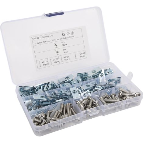 Lot de 120 écrous clip en U acier carbone, fixation intérieure pour moto, auto, tracteur (1/5)