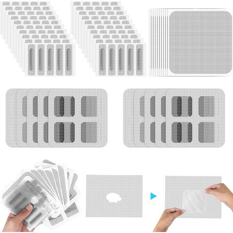 150pcs Réparation Moustiquaire Kit, 4 Tailles Adhésif de Rubans de Réparation pour Moustiquaires de Fenêtres, Reparation Patchs en Fibre de Verre pour d'Écran de Fenêtre (1/5)