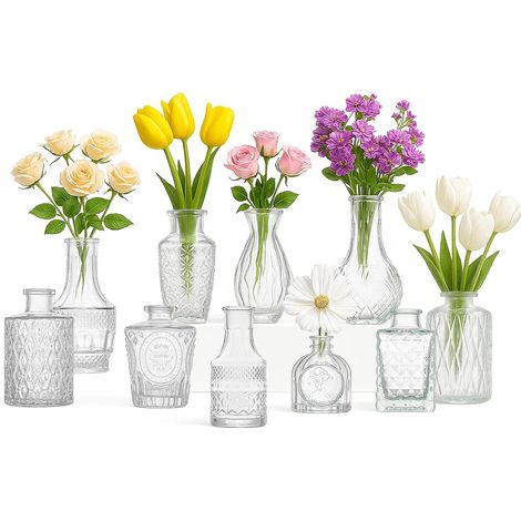 M.J COMFY-LIFE Glass Bud Vases Set of 10, Small Vintage Flower Vases for Centerpieces (Transparent) (1/5)