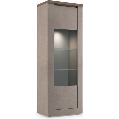 Vitrina SASHA – 1 puerta con estantes de madera y vidrio – Bronce y tapa de madera Mercurio