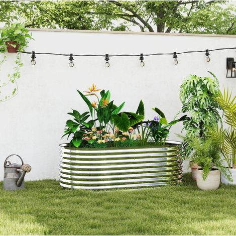 Jardinière potager surélevée 160x80x56 cm en acier gris, modulable pour jardin FloraGrace (1/5)