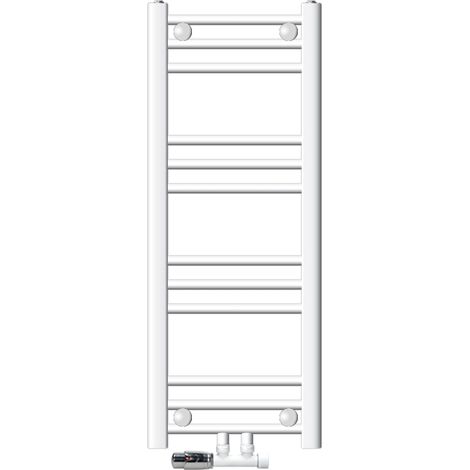 ECD Germany Radiador Toallero de Baño 300 x 800 mm Blanco Diseño Recto de Acero con Conexión Central a la Pared Calefactor Secador de Toallas Estufa Multifunción con Termostato y Kit de Montaje