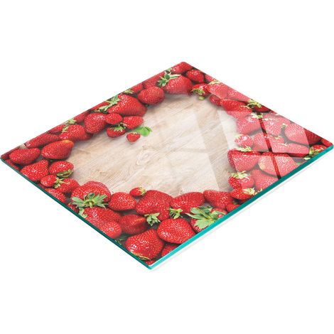 Tabla de cocina decorativa multifuncional de vidrio con forma de corazón y fresas, 60x52 cm. (1/5)