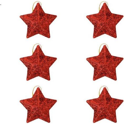 6 pcs arbre de Noël Mini étoile décoration pendentif Noël ornements Fête de Noël bricolage artisanat accessoires(Rouge)