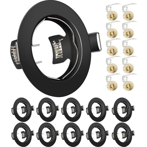 Recessed Spotlights GU10 Set with GU10 Ceramic Socket, Matt Black Round LED Spotlight Mounting Frame, Diameter 55mm-70mm, for Ceiling Spotlights (1/5)