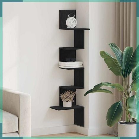 Étagère d'angle murale - 860518 - Noir - 32 x 32 x 127,5 cm - Capacité 60 kg (1/5)