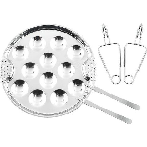 1 ensemble d'assiette à escargots avec pince à escargots, en acier inoxydable, pour la maison ou le restaurant.-19x19cm-Silver (1/3)