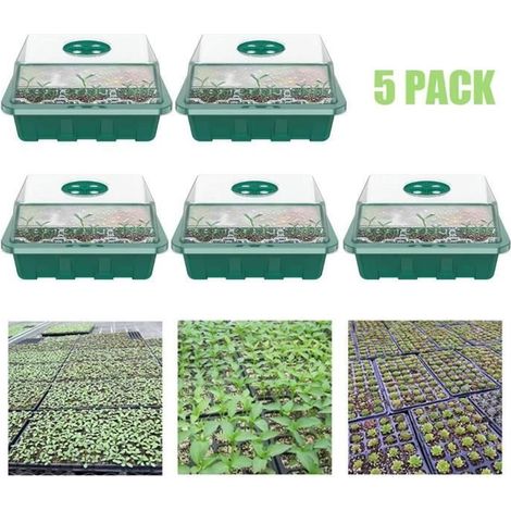 Lot de 5 Plantation boîte de germination Bac à semis, Mini Serre pour semis, Propagateur Jardin pour démarrage et Croissance (1/4)