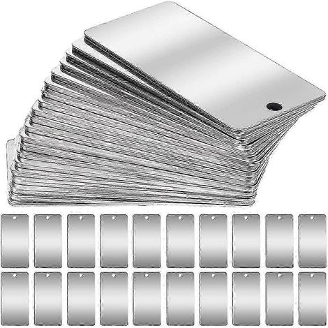 Lot de 50 supports vierges en acier inoxydable pour gravure, étiquettes rectangulaires vierges pour estampage, 2,5 x 5 cm - XN (1/3)