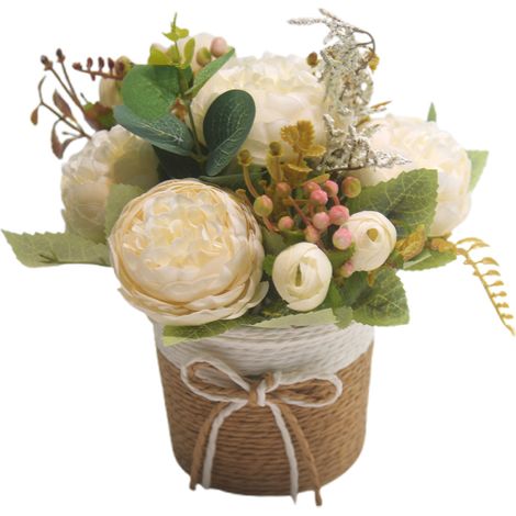 [Pivoine artificielle blanche laiteuse 141] Pivoine artificielle en pot, plante décorative de bureau, accessoire photo, décoration intérieure, fleur artificielle pour chambre, salon, table à manger, c (1/2)