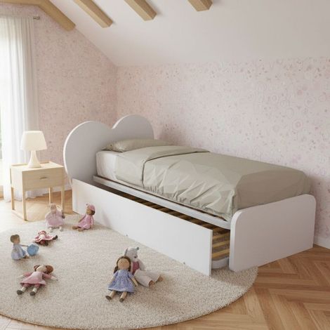 Letto singolo a cuore "Cupidor" con secondo letto estraibile - Bianco