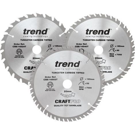 CraftPro Cordless Saw Blade 165 x 20mm x 24T/40T/52T (Pack 3)