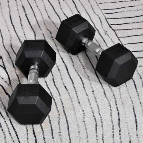 Set di 2 manubri esagonali da 2 x 10 kg in ghisa con rivestimento in gomma, nero DESVIAE (1/5)