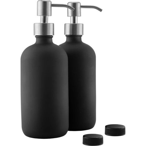 Bouteilles ronde revêtement noir de 16 oz avec pompes en acier inoxydable (paquet de 2) forme noir Boston avec en verre (1/5)