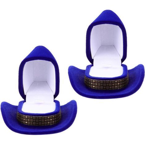 Cajas para exhibir joyas y anillos, juego de 2 sombreros de vaquero azules aterciopelados, almacenamiento decorativo de joyas de estilo western para collares y anillos. (1/5)