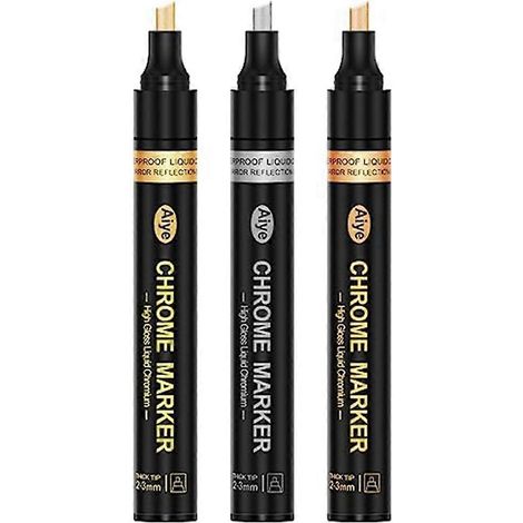 Marqueurs chromés effet miroir liquide, 3 couleurs, marqueurs métalliques permanents, zone d'application plus large de 2 à 3 mm, haute brillance, résistants à l'eau (1/5)