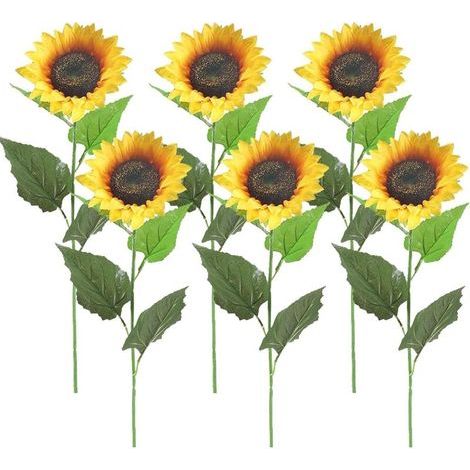 Lot de 6 tournesols artificiels de 62 cm - Fleurs artificielles en soie - Longues tiges pour tombe, balcon, cimetière, jardin, mariage, fête, maison (1/5)