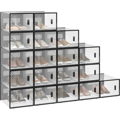 WOLTU Caja de zapatos 18 contenedores transparentes y negros plegables y apilables (1/5)