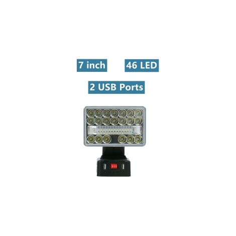 Ortviai – LED-Arbeitsleuchte 7 Zoll Makita 18 V – faltbar und frei ausrichtbar, 5500–6000 K, 2 USB-Ports – Schwarz, ohne Akku (1/3)