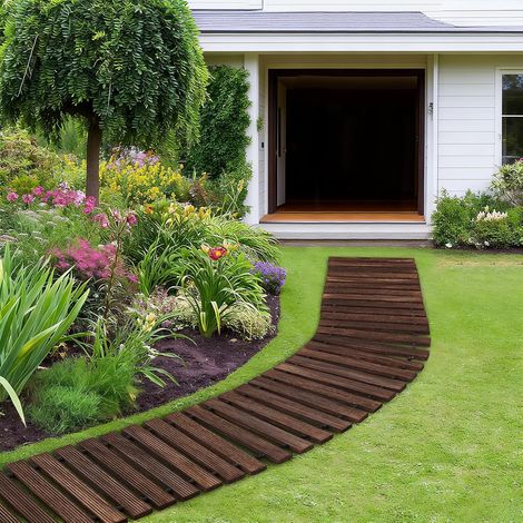 Chemin déroulable en bois pour jardin, allée en bois avec surface antidérapante et fixation par corde en silicone, marche en bois pour jardin, terrasse, plage, arrière-cour et décoration de mariage (1/5)