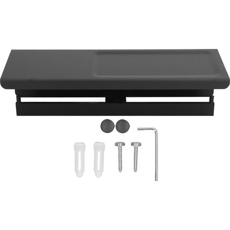 Wall-mounted toilet paper holder, 2 uses, for hotel bathroom, waterproof, with storage shelf, black (1/5)