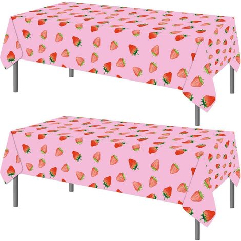 2 pièces nappe fraise 137x274cm pour décorations de fête